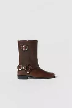 Кожаные ботинки kidsс пряжками – ограниченная серия ZARA, коричневый