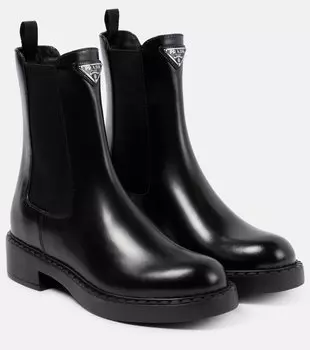 Кожаные ботинки Logo на шнуровке Prada, черный