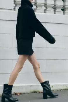 Кожаные ботинки на высоком каблуке ZARA, черный