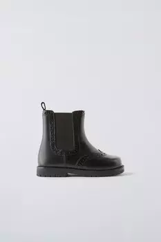 Кожаные ботинки с броги ZARA, черный