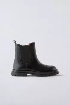 Кожаные ботинки с броги ZARA, черный