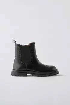 Кожаные ботинки с броги ZARA, черный