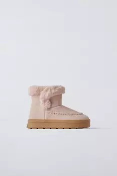Кожаные ботинки с подкладкой ZARA, розовый