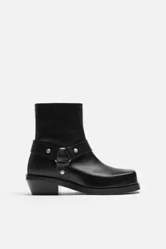 Кожаные ботинки с шлемом ZARA, черный