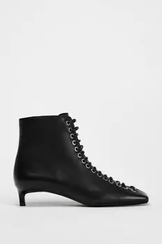 Кожаные ботинки со шнуровкой ZARA, черный