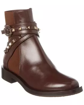 Кожаные ботинки Valentino Rockstud, коричневый