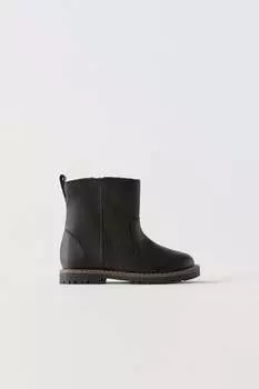 Кожаные ботинки ZARA, черный