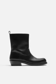 Кожаные ботинки ZARA, черный