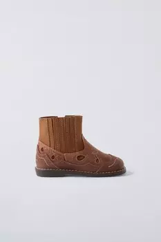 Кожаные ботинки ZARA, коричневый