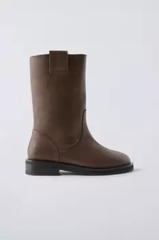 Кожаные ботинки ZARA, коричневый