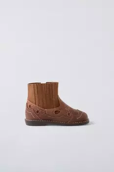 Кожаные ботинки ZARA, коричневый