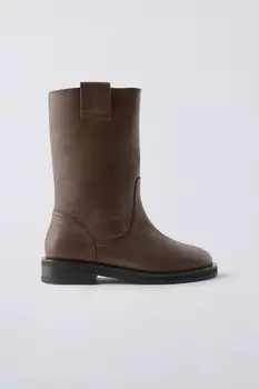 Кожаные ботинки ZARA, коричневый