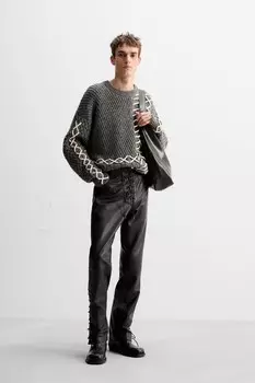 Кожаные брюки ZARA, черный