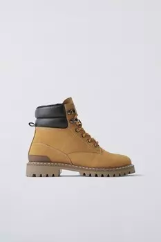 Кожаные горные ботинки ZARA, коричневый