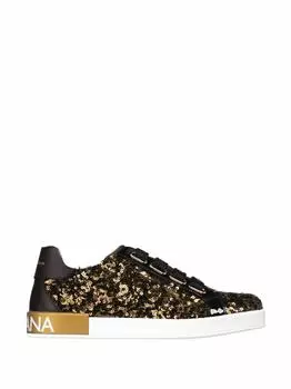 Кожаные кеды с пайетками Dolce&Gabbana