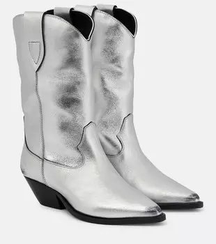 Кожаные ковбойские сапоги duerto с эффектом металлик Isabel Marant, серебро