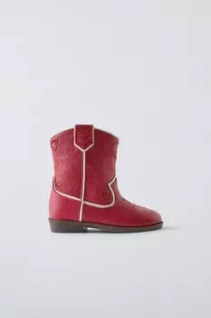Кожаные ковбойские сапоги ZARA, красный