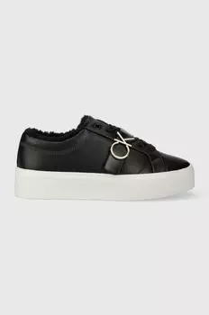 Кожаные кроссовки FLATFORM CUPSOLE LACE UP W/HW WL Calvin Klein, черный