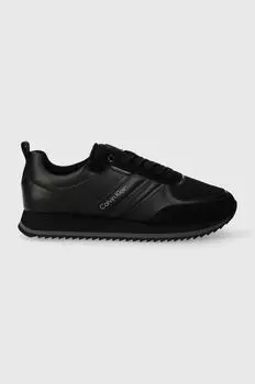 Кожаные кроссовки LOW TOP LACE UP MIX Calvin Klein, черный
