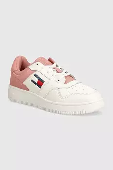 Кожаные кроссовки Tommy Jeans TJW RETRO BASKET MIX MEDIA, розовый