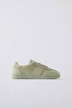 Кожаные кроссовки ZARA, хаки зеленый
