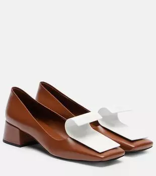 Кожаные лоферы Prada, Tabacco+Bianco