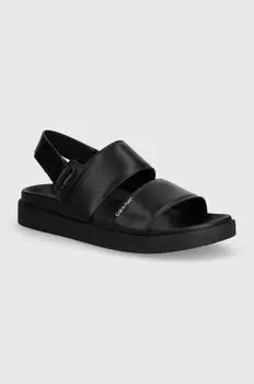 Кожаные сандалии Flat Sandal Calvin Mtl Lth Calvin Klein, черный