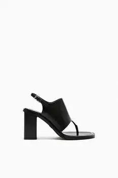 Кожаные сандалии на блочном каблуке ZARA, черный