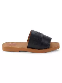 Кожаные сандалии на плоской подошве с логотипом Woody Chlo, цвет Brown Black