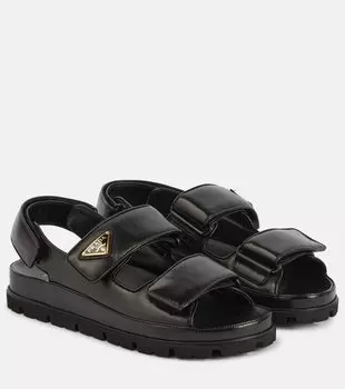 Кожаные сандалии с прострочкой Prada, черный
