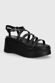 Кожаные сандалии Tjw Strappy Wedge Sandal Tommy Jeans, черный