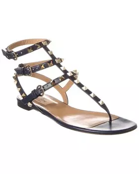 Кожаные сандалии Valentino Rockstud с ремешком на щиколотке, синий