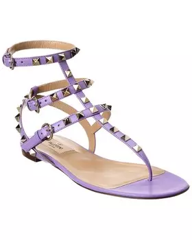 Кожаные сандалии Valentino Rockstud с ремешком на щиколотке, фиолетовый