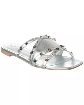Кожаные сандалии Valentino Rockstud, серебро