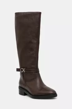 Кожаные сапоги Calvin Klein HEEL KNEE BOOT 30 W/HW LTH, коричневый