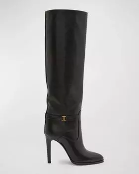 Кожаные сапоги до колена с пряжкой Diane Saint Laurent, цвет Nero
