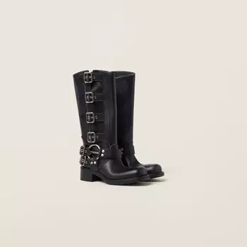 Кожаные сапоги Miu Miu, черный