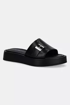 Кожаные шлепанцы FLATFORM SLIDE W/CK HW - LTH Calvin Klein, черный