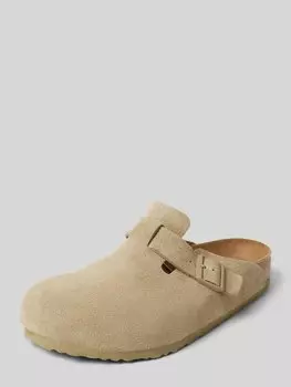 Кожаные шлепанцы с пряжкой-застежкой, модель «Бостон» Birkenstock, хаки