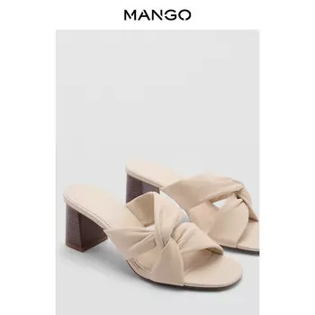Кожаные туфли Mango на толстом каблуке, светло-бежевый