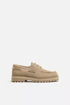 Кожаные туфли ZARA, бежевый