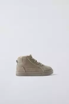 Кожаные высокие кроссовки ZARA, серый
