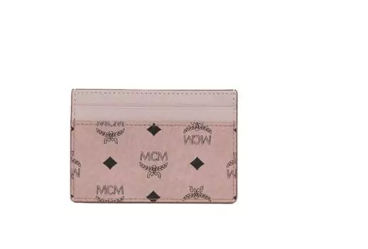 Кожаный чехол для карт Spectrum Diamond Mini Soft Pink Visetos, кошелек-держатель MCM