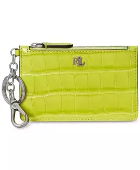Кожаный картхолдер с молнией и тиснением под кожу крокодила Lauren Ralph Lauren, зеленый