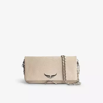 Кожаный клатч Rock с тиснением крыльев и крыльями Zadig&Voltaire, цвет flash