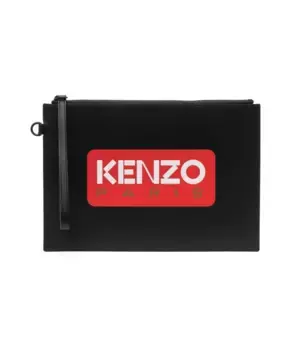 Кожаный клатч с логотипом Kenzo, черный