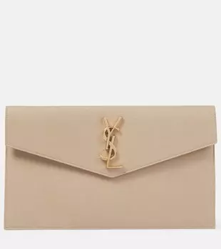 Кожаный клатч Uptown Saint Laurent, бежевый