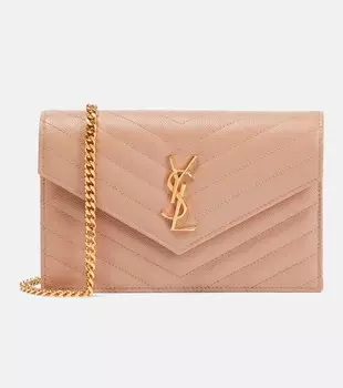 Кожаный кошелек Cassandre matelass на цепочке Saint Laurent, розовый