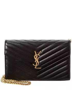Кожаный кошелек на цепочке Saint Laurent Cassandre, черный