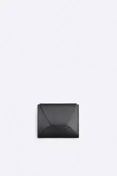 Кожаный кошелек с клапаном ZARA, черный